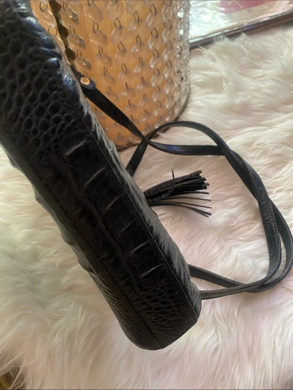 Brahmin - vintage Black Croc-Embossed Leather Crossbody with Tassel